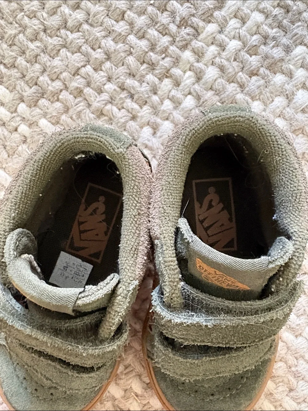 Vans Kids Olive Green Suede Sneakers with Brown Stripe